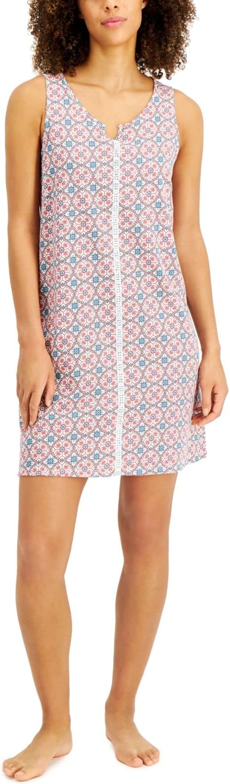 Charter Club Women's Lace-Trim Printed Cotton Nightgown  Color Entwine Geo Size XS