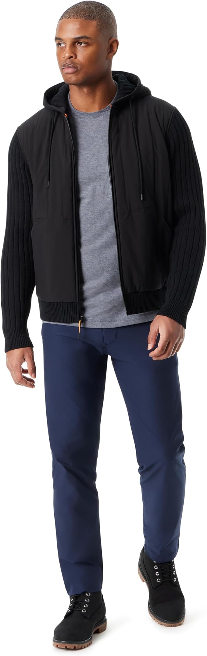 BASS OUTDOOR Men's Mixed Media Zip-Front Hoodie  Black Beau Size 2XL
