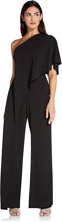 Adrianna Papell Draped One-Shoulder Jumpsuit  Black Size 10