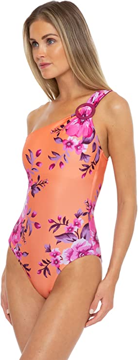 Becca In Full Bloom Arabella Asymmetrical One-Piece  Orange Multi Size M