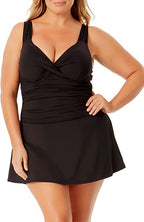 Anne Cole Plus Size Ruched Underwire Swimdress  Color Black Noire Size 18W
