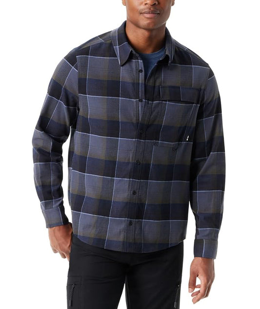 BASS OUTDOOR Men's Classic-Fit Plaid Stretch Flannel Shirt  Ombre Blue Size L