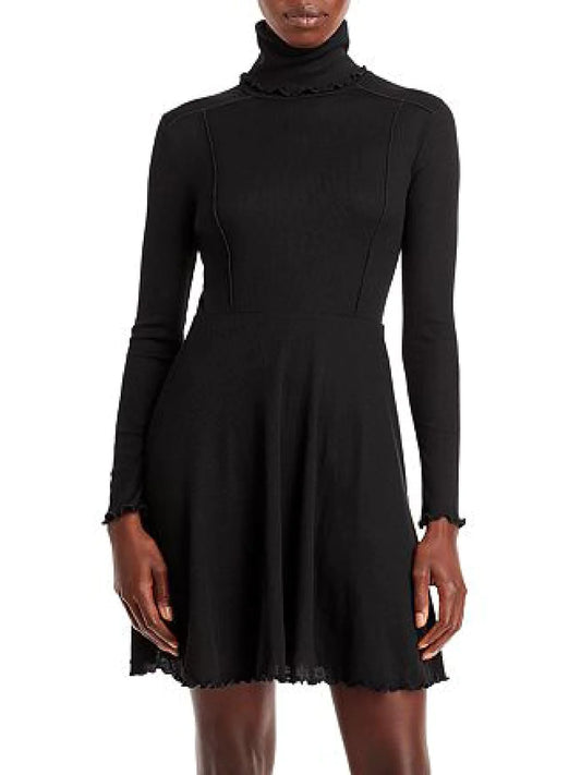 Aqua Women's Turtleneck Textured Mini Dress  Color Black Size S