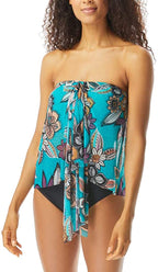 Coco Reef Tropical Cascade Bra Sized Crop Tankini Top  Color Dark Turquoise Size 34C