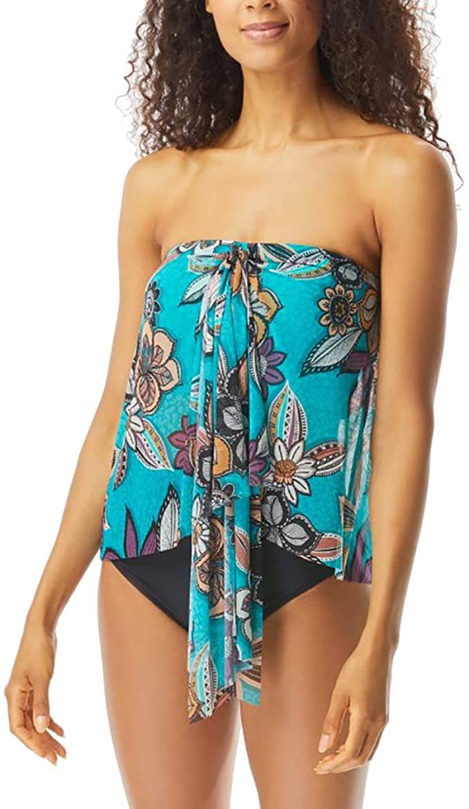 Coco Reef Tropical Cascade Bra Sized Crop Tankini Top  Color Dark Turquoise Size 34C