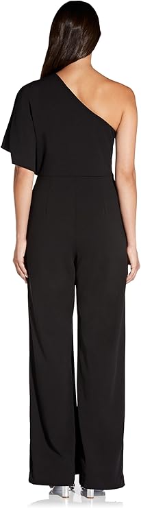 Adrianna Papell Draped One-Shoulder Jumpsuit  Black Size 10