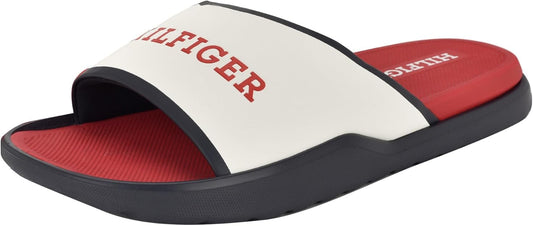 Tommy Hilfiger Men's Marson Slide Sandal  White/Navy Multi Size 8