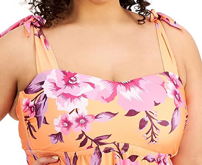 Becca ETC Plus Size Full Bloom Printed Tankini Top  Color Orange Multi Size 2X