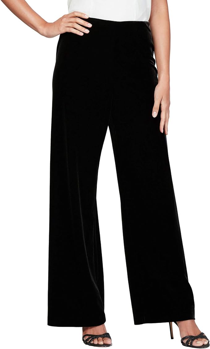 Alex Evenings Women's Stretch Velvet Pants  Black Size XL