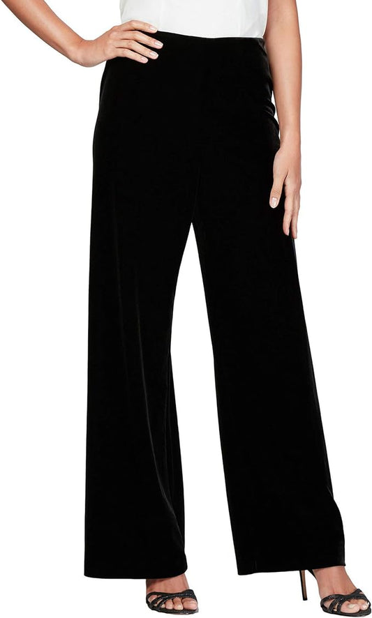 Alex Evenings Women's Stretch Velvet Pants  Black Size XL
