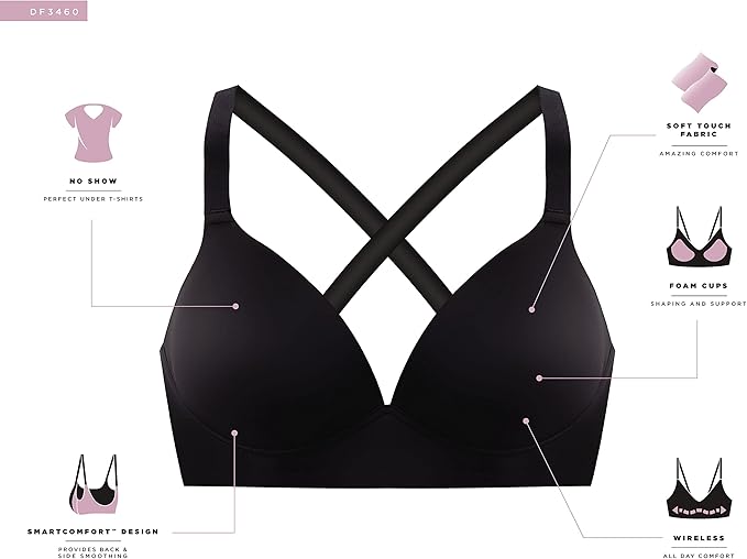 Bali Comfort Revolution Wireless Convertible T-Shirt Bra  White Size S
