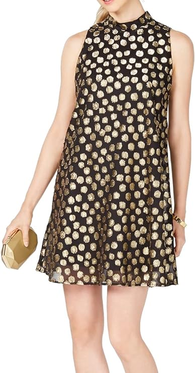 Robbie Bee Petite Polka-Dot Trapeze Dress  Color Black/Gold Size 8P