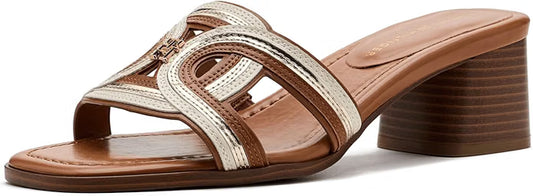 Tommy Hilfiger Women's Marica Block Heel Slide Sandals Cognac Multi Size 7.5