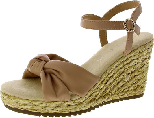 Anne Klein Women's Wheatley Faux Leather Sandal Wedge Heels  Nude Smooth Size 10
