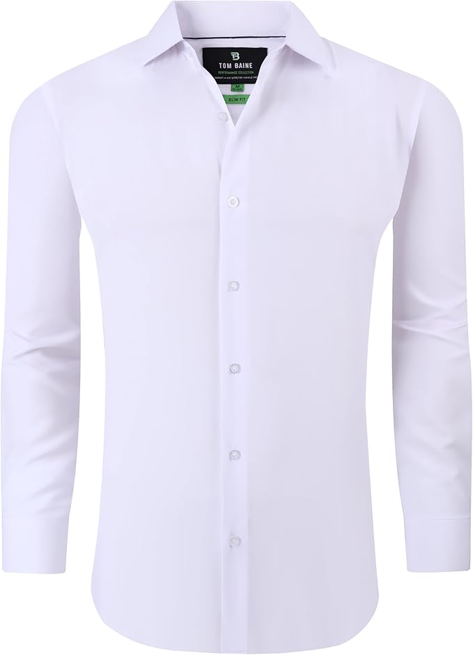 Tom Baine Men's Slim-Fit Performance Stretch Dress Shirt  White Size XL