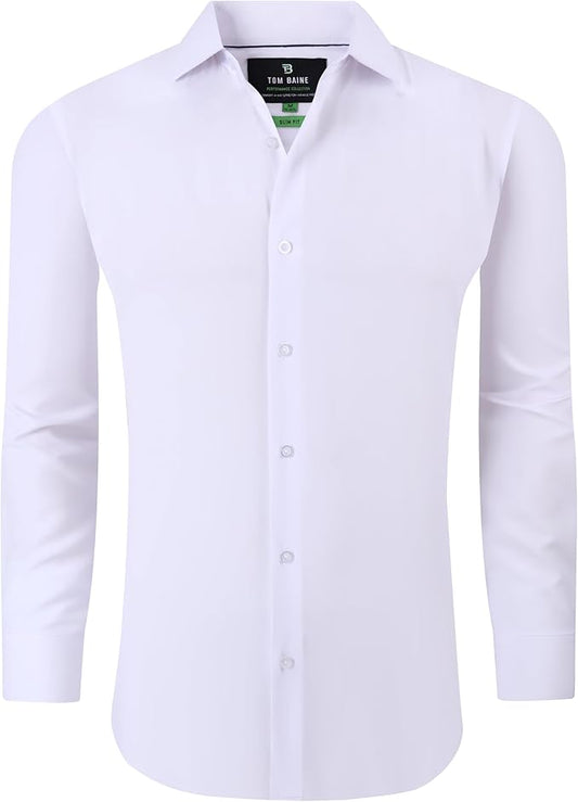 Tom Baine Men's Slim-Fit Performance Stretch Dress Shirt  White Size XL