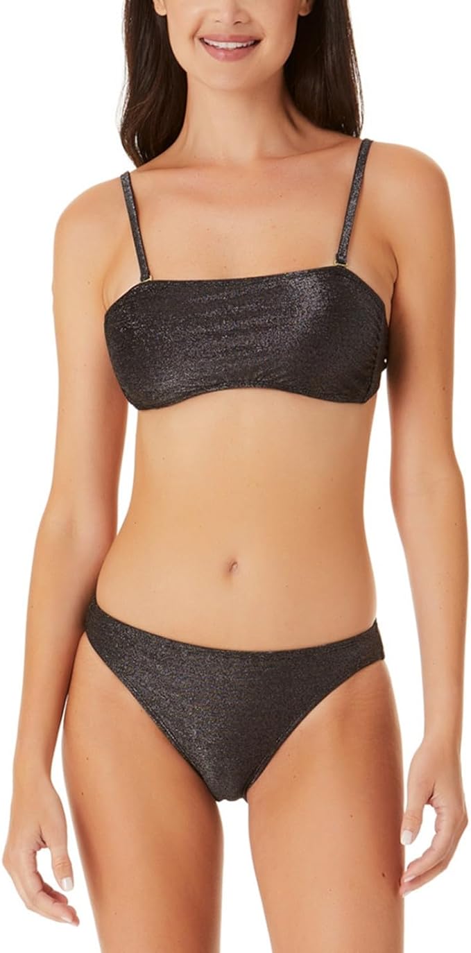 California Waves Juniors Metallic Shine Bandeau Bikini Top  Color Black Size XS