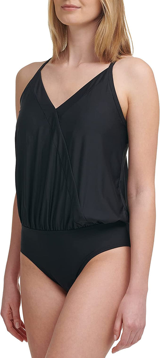 Calvin Klein Blouson One-Piece Swimsuit  Color Black Size 16