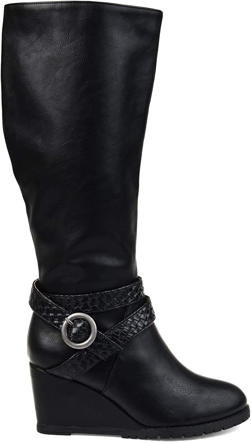 Journee Collection Women's Garin Braid Strap Wedge Extra Wide Calf Boots  Color Black Size 9XWC
