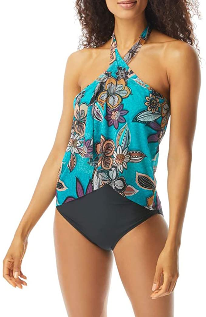 Coco Reef Tropical Cascade Bra Sized Crop Tankini Top  Color Dark Turquoise Size 34C