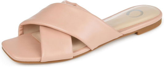 Journee Collection Women's Carlotta Faux Leather Flat Sandal  Blush Size 9.5