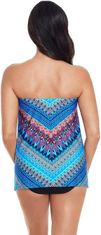 Miraclesuit Swimwear Strapless Bandini Underwire Tankini Top  Color Blue Size 12