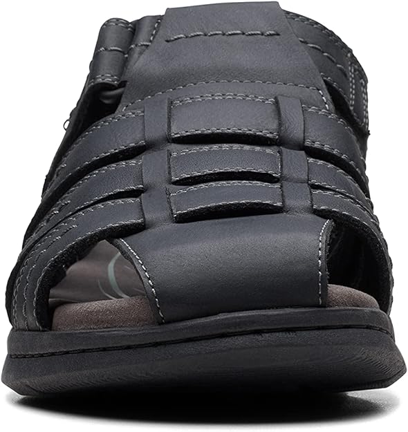 Clarks Men's Walkford Fish Tumbled Leather Sandals   Black Tumbled Size 10