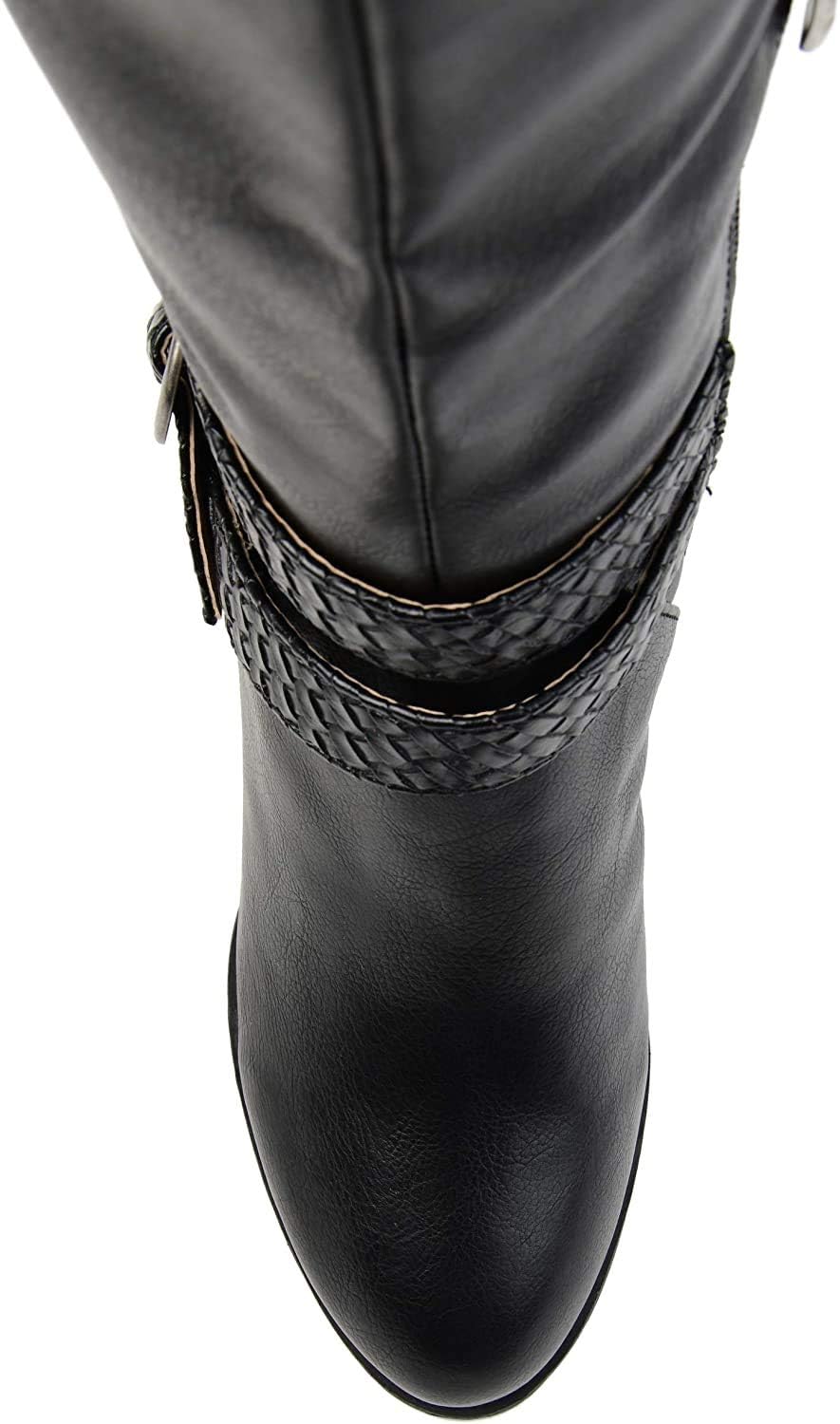 Journee Collection Women's Garin Braid Strap Wedge Extra Wide Calf Boots  Color Black Size 9XWC