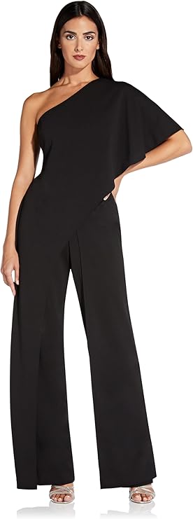 Adrianna Papell Draped One-Shoulder Jumpsuit  Black Size 10