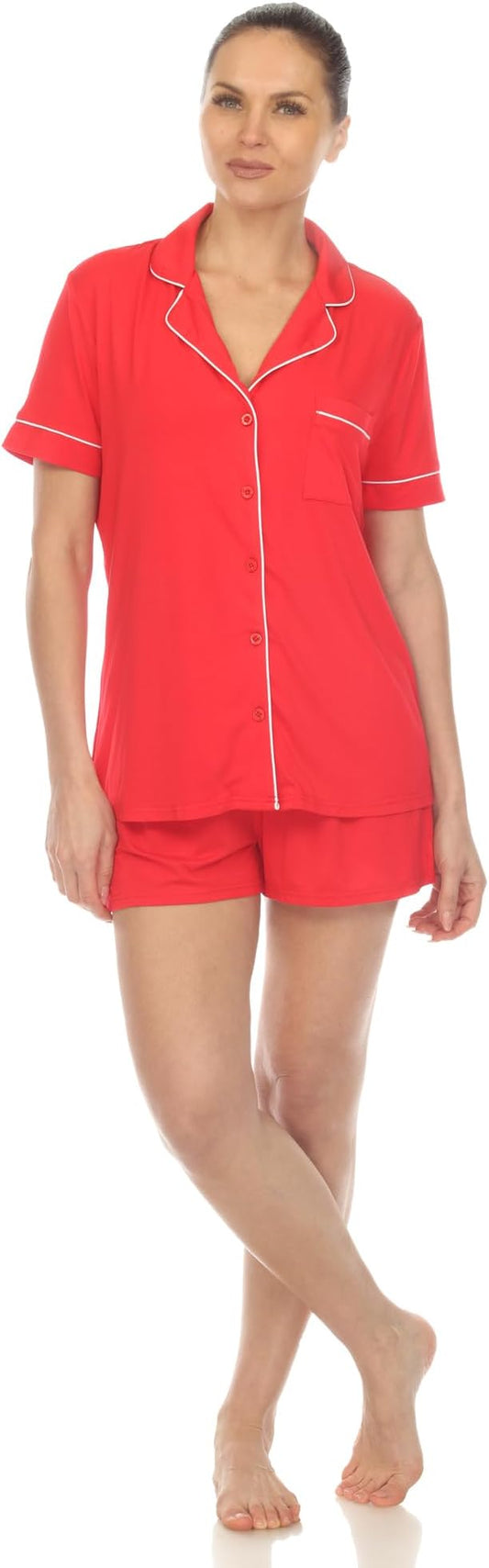 White Mark Women's 2 Pc. Short Solid Pajama Set  Red Size M