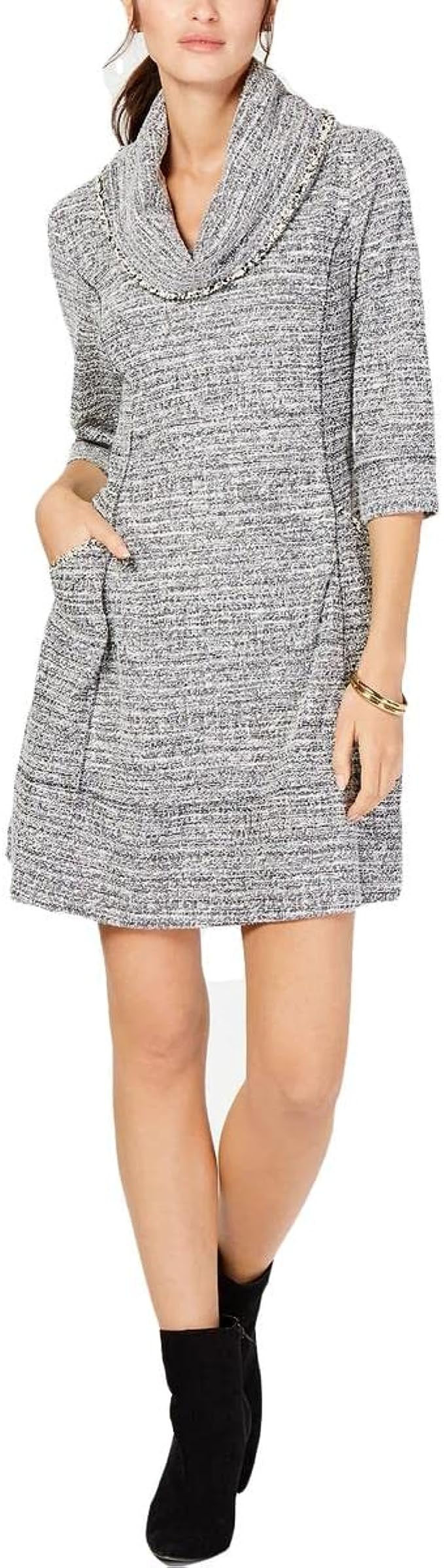 Signature by Robbie Bee Women's Petites Cowl Short Sweater Dress  Color Gray Size PM