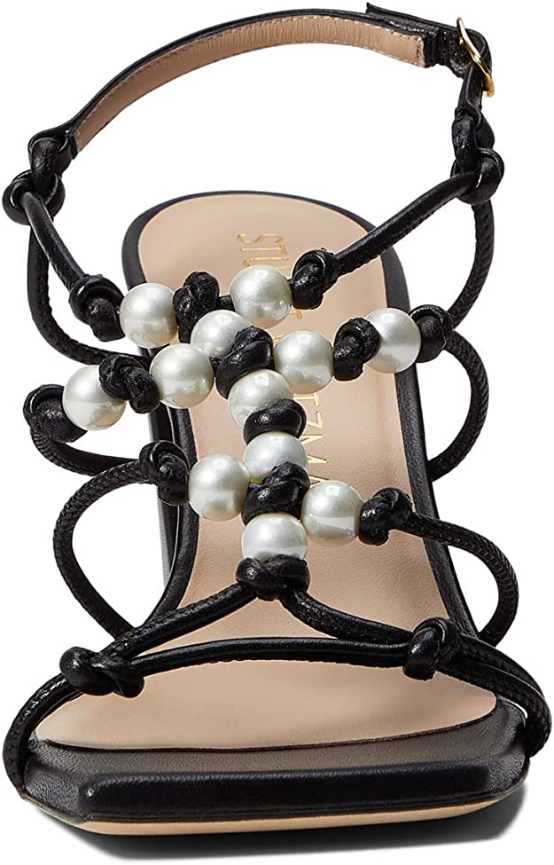 Stuart Weitzman Pearl Knot 80 Block Sandals Color Black Size EU 36.5/US 6