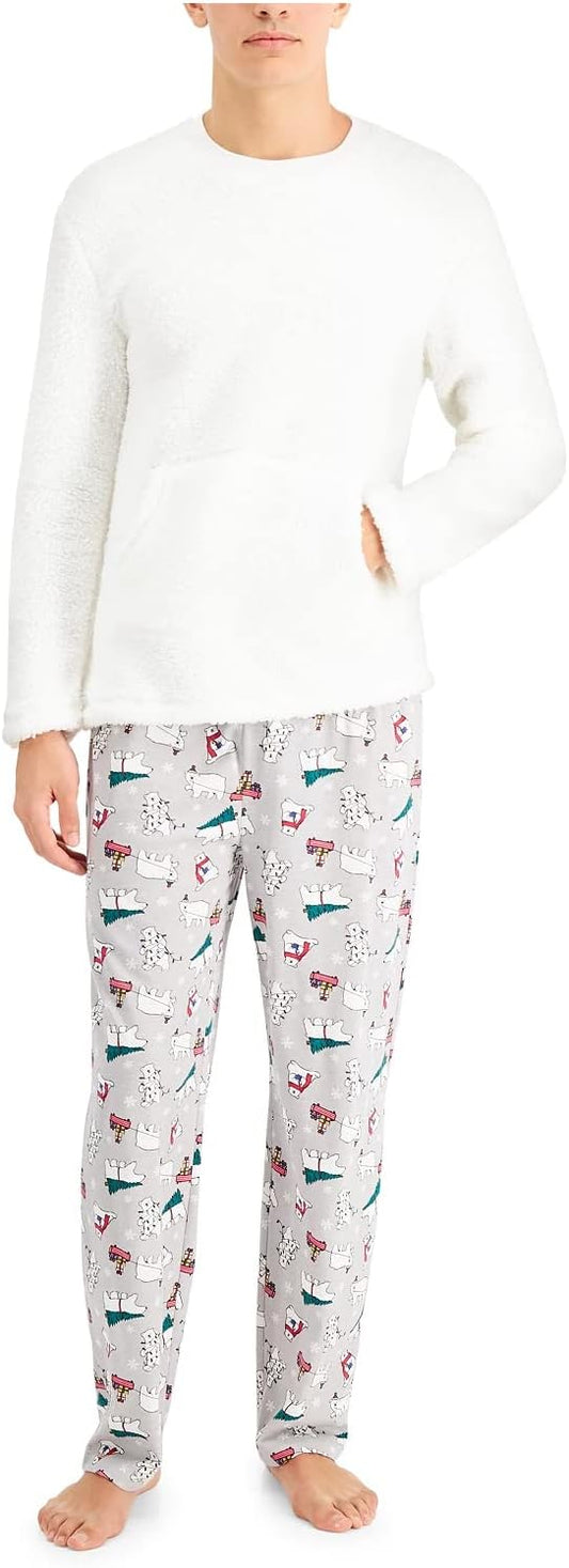 Family Pajamas Men's Fleece Sherpa Top Printed Pants PJ Set  Color Polar Bears Size L