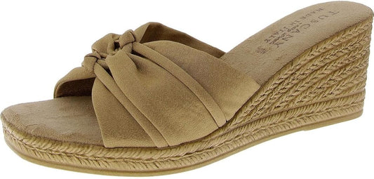 Tuscany by Easy Street Women's Ghita Slip On Wedge Sandal  Natural Crepe Size 8.5