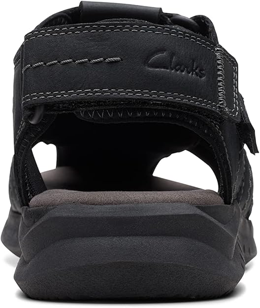 Clarks Men's Walkford Fish Tumbled Leather Sandals   Black Tumbled Size 10