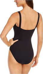Michael Kors Square-Neck Logo One-Piece Swimsuit  Color Black Size 4