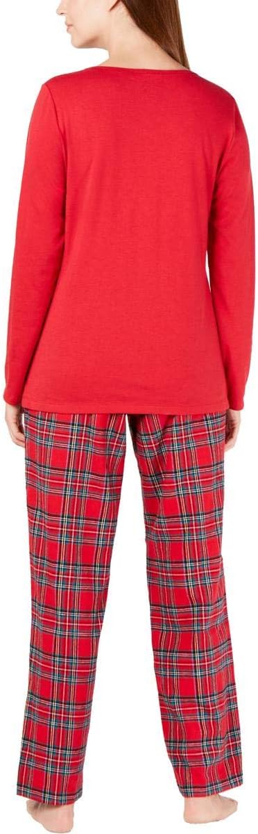 Family Pajamas Women's 2-Pc. Solid Top Plaid Pants PJ Set  Color Brinkley Plaid Size S