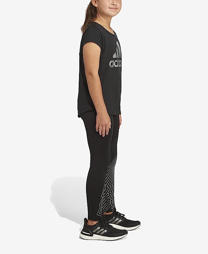 adidas Girls Glam Graphic Tights  Color Black/Silver-Tone Size XL (18-20)
