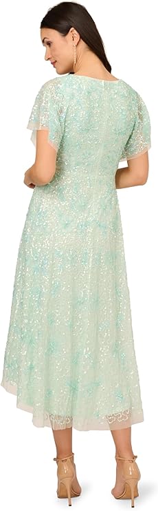 Adrianna Papell Womens Embellished Wrap-Style Long Gown  Color Mint Glass Size 16