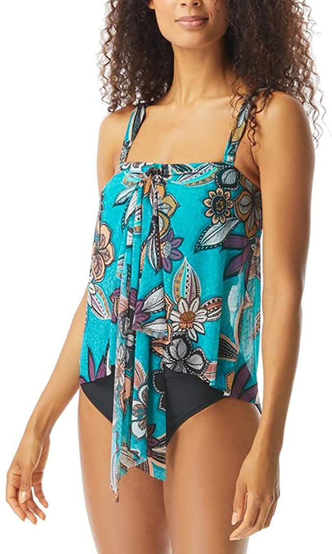 Coco Reef Tropical Cascade Bra Sized Crop Tankini Top  Color Dark Turquoise Size 34C