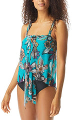Coco Reef Tropical Cascade Bra Sized Crop Tankini Top  Color Dark Turquoise Size 34C