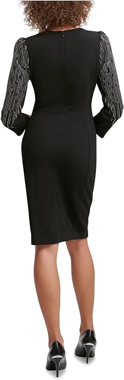 Calvin Klein Women's Petite Embellished-Sleeve Sheath Dress  Color Black Size 6P