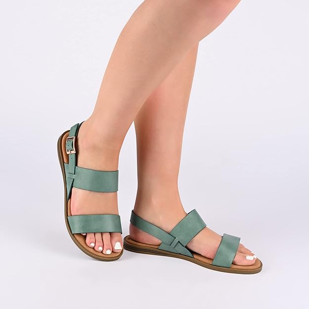 Journee Collection Women's Lavine Multi Strap Flat Sandals  Cognac Size 9