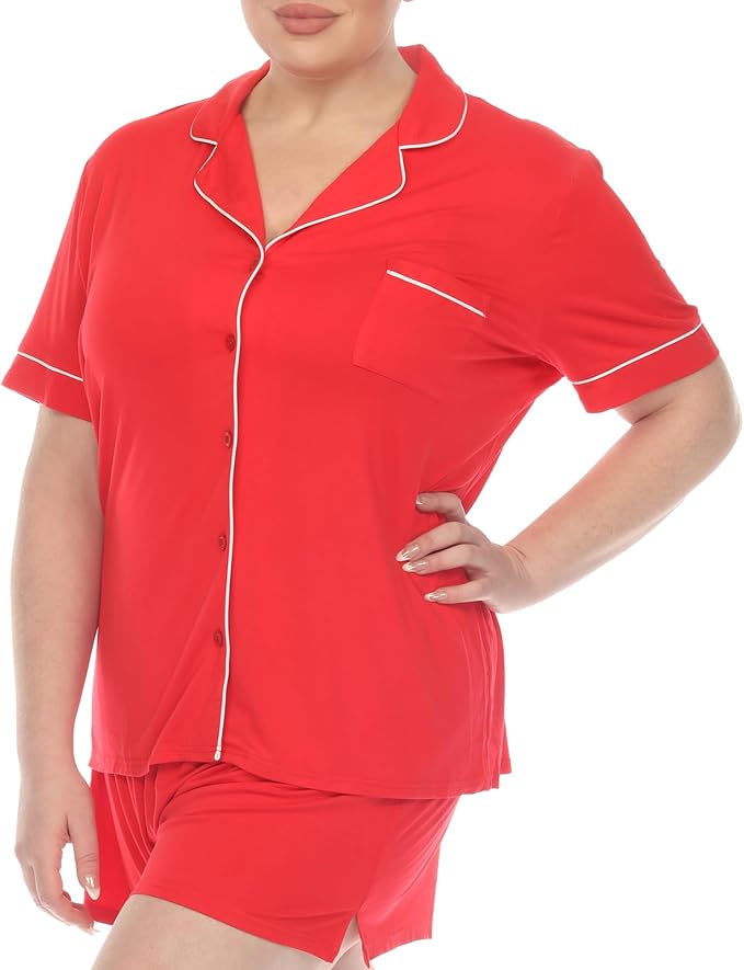 White Mark Women's 2 Pc. Short Solid Pajama Set  Red Size M