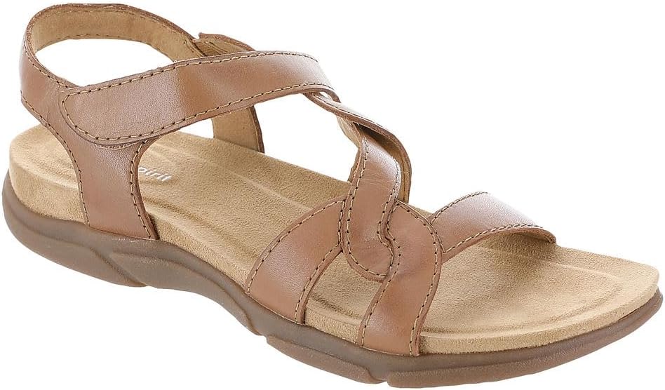 Easy Spirit Minny Criss-Cross Front Leather Slingback Sandal  Medium Brown Leather Size 8.5