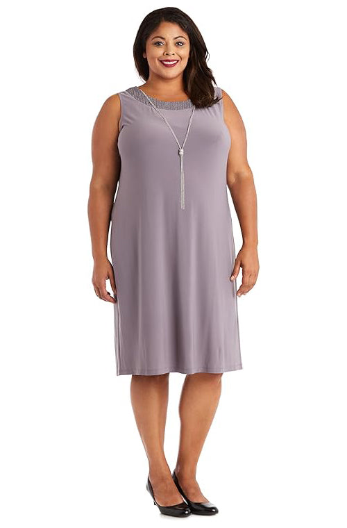 RM Richards Plus Size Two-Piece Sleeveless Dress Jacket Set  Color Silver Size 18W