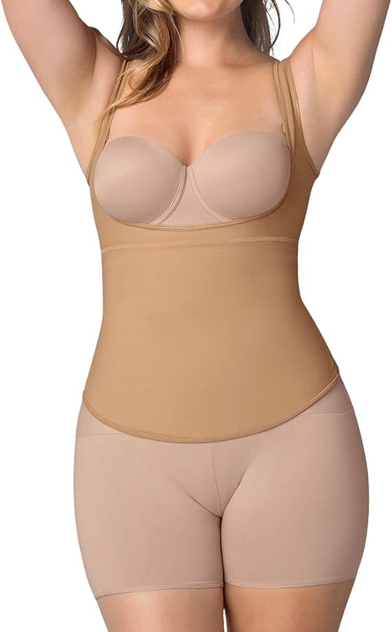 Leonisa Back Support Open Bust Tummy Control Tank Top  Beige Size M