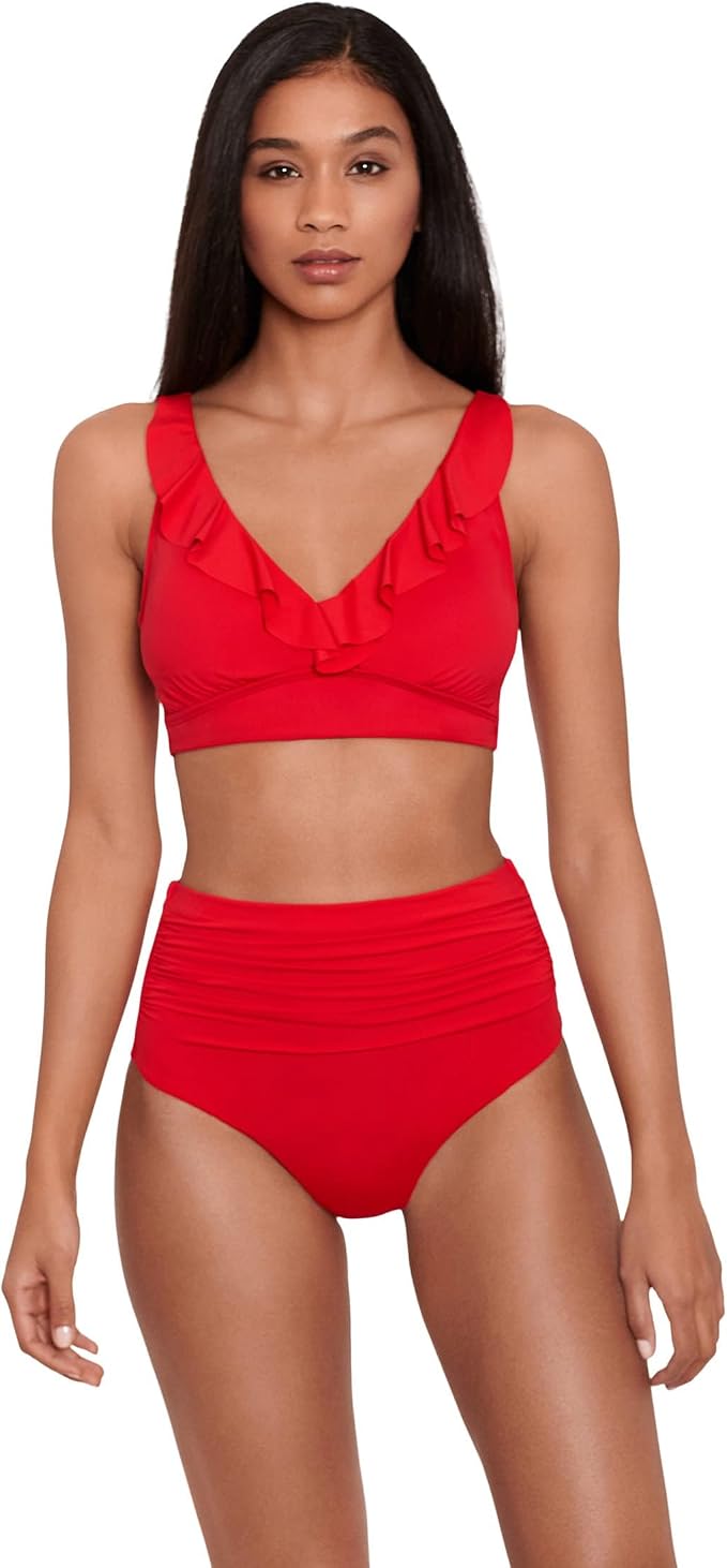 Lauren Ralph Lauren Beach Club Shirred High Waist Swimsuit Bottom  Red Size 12