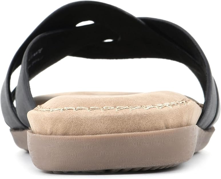 Cliffs by White Mountain Women's Fortunate Woven Slide Sandals  Black Burnished Smooth Size 9