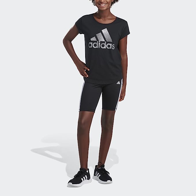 adidas Girls Aeroready Detached Waistband 3 Stripe Bike Short  Color Black Size L (14-16)